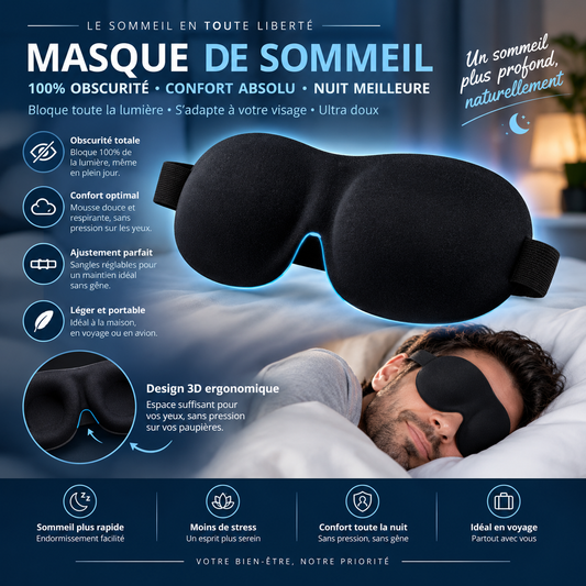 Cocon de nuit 🌙 – Masque de Sommeil 3D Noir | Confort & Obscurité